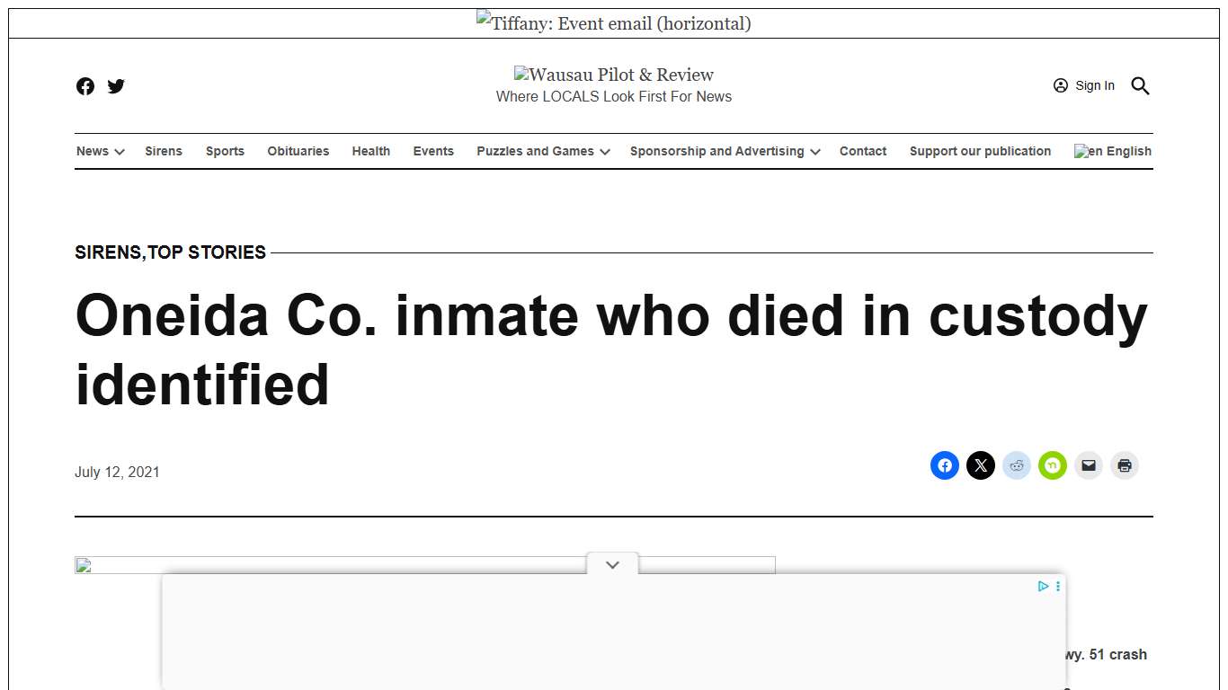 Oneida Co. inmate who died in custody identified - Wausau Pilot & Review