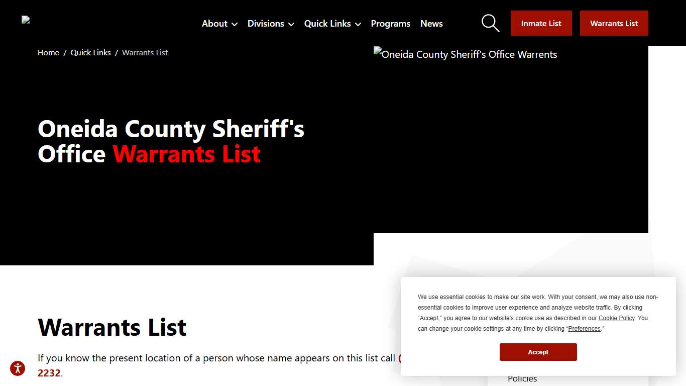 Warrants List Oneida County Sheriff's Office