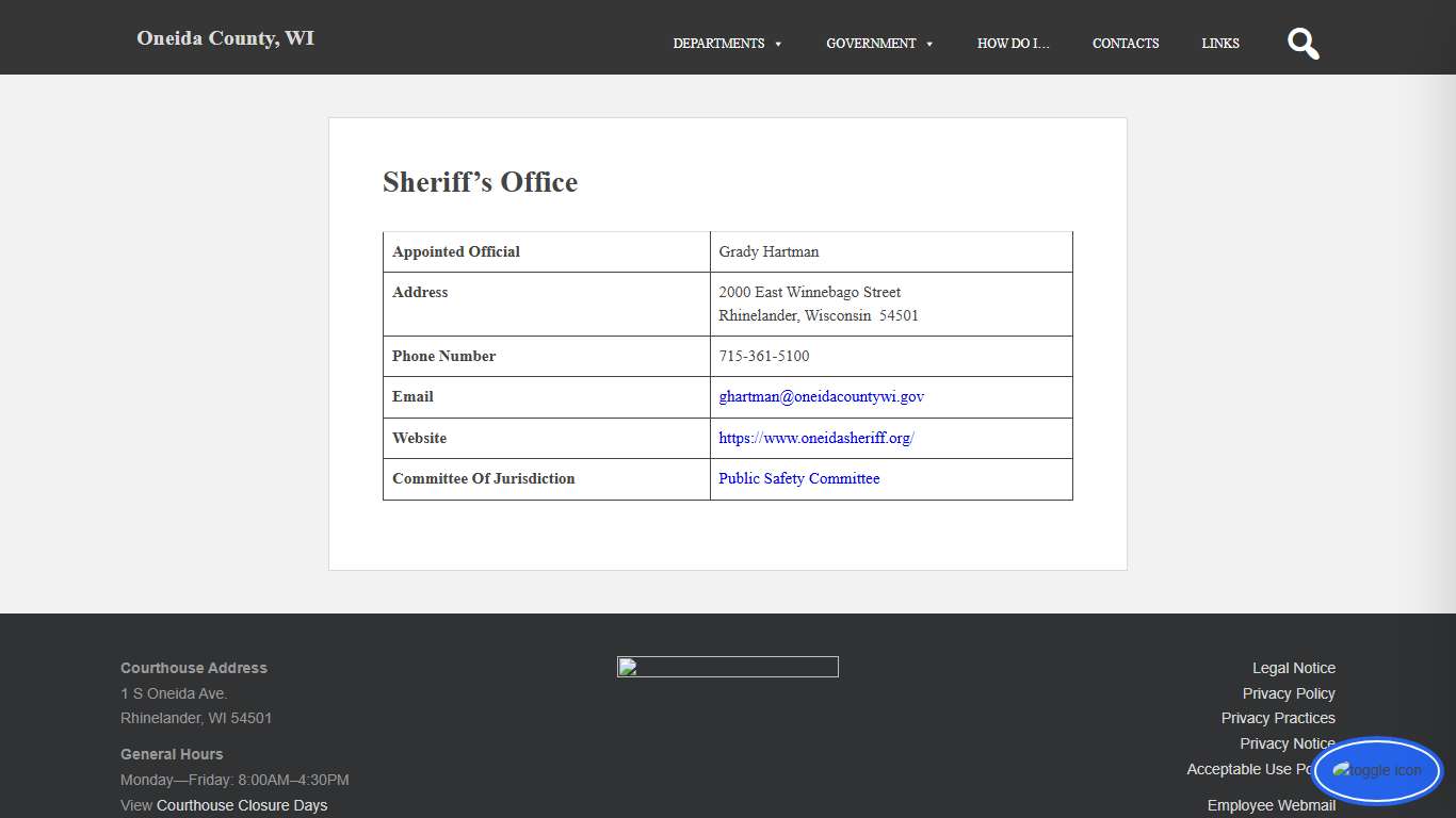 Sheriff’s Office – Oneida County, WI